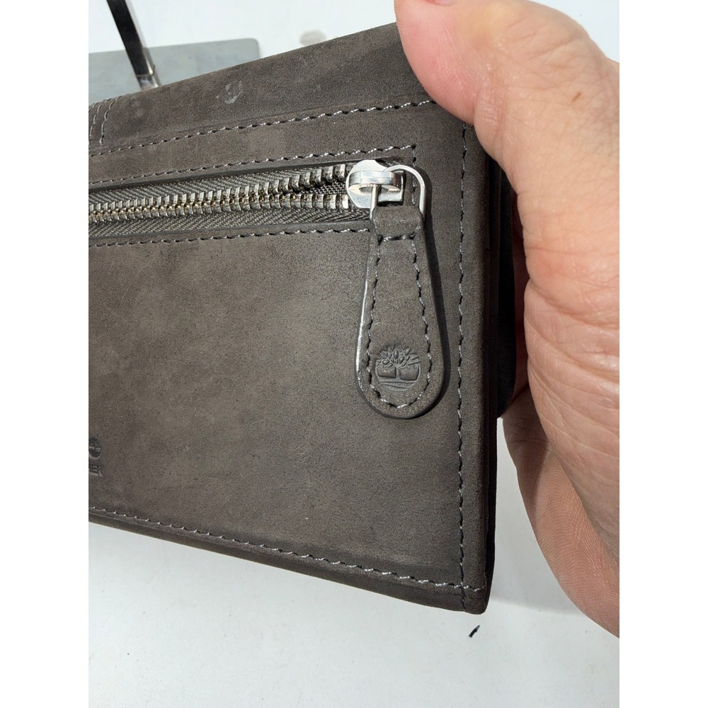 Timberland Womens Genuine Leather Trifold Clutch Wallet Gray Tree Logo Emblem - Picture 5 of 10